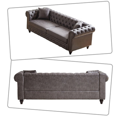 Mid-century vintage style standard tufted upholstered sofa with nailhead trim and wooden legs for living room malls