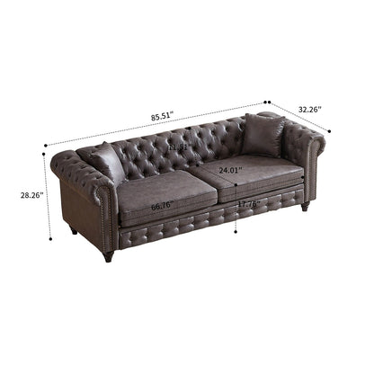 Mid-century vintage style standard tufted upholstered sofa with nailhead trim and wooden legs for living room malls