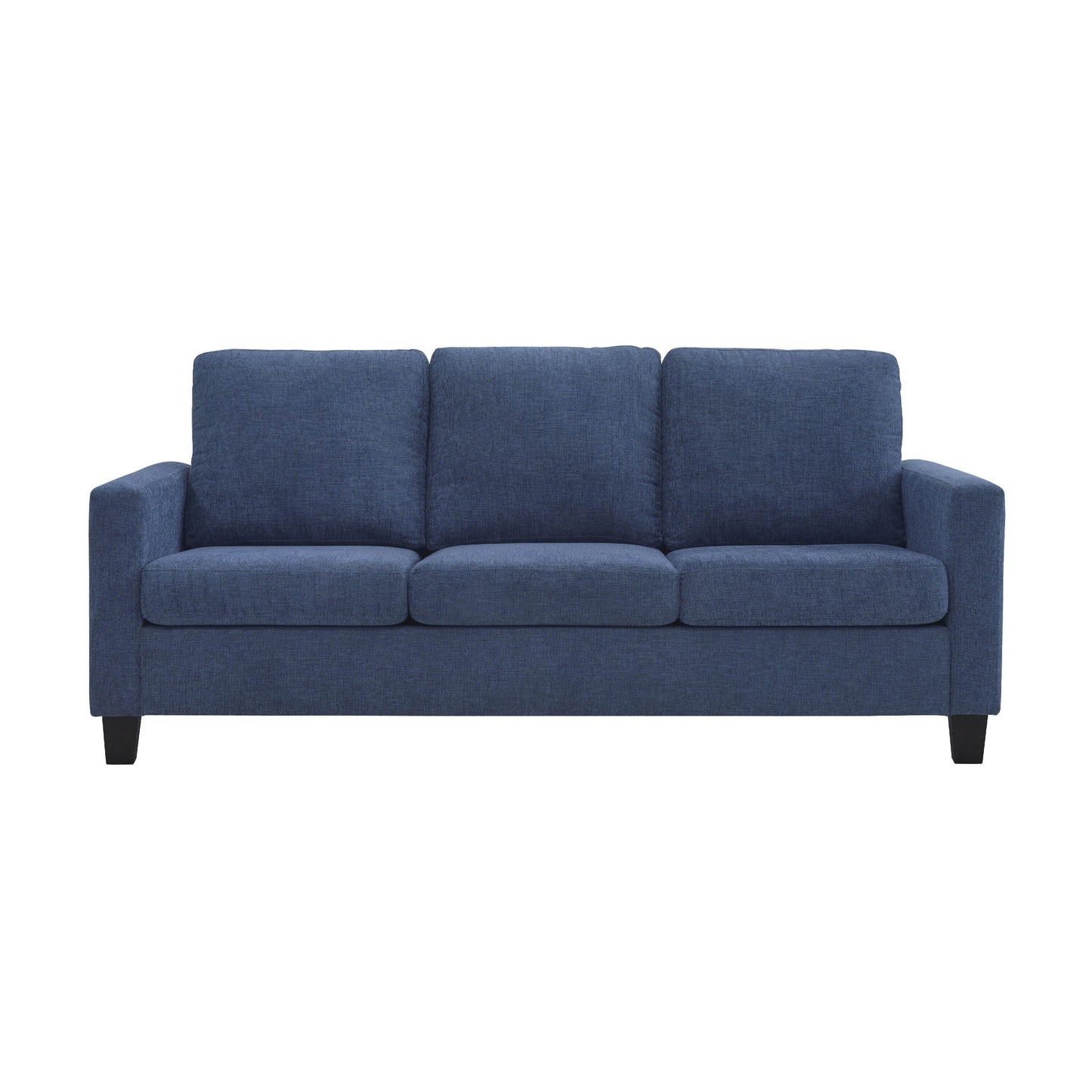 Mihi Sofa, Blue Chenille, 76 Inch, Black Tapered Wood Legs