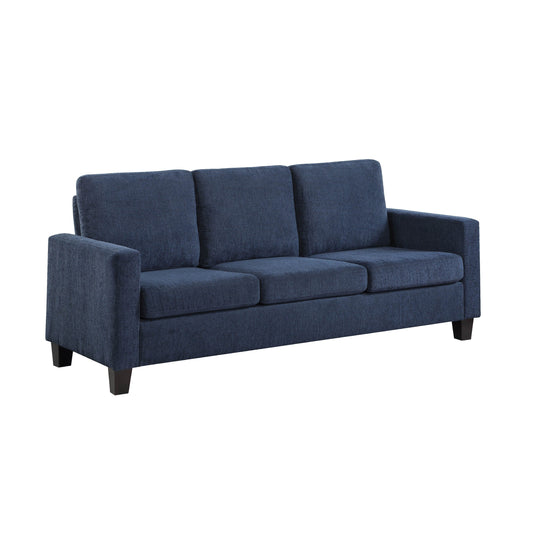 Mihi Sofa, Blue Chenille, 76 Inch, Black Tapered Wood Legs