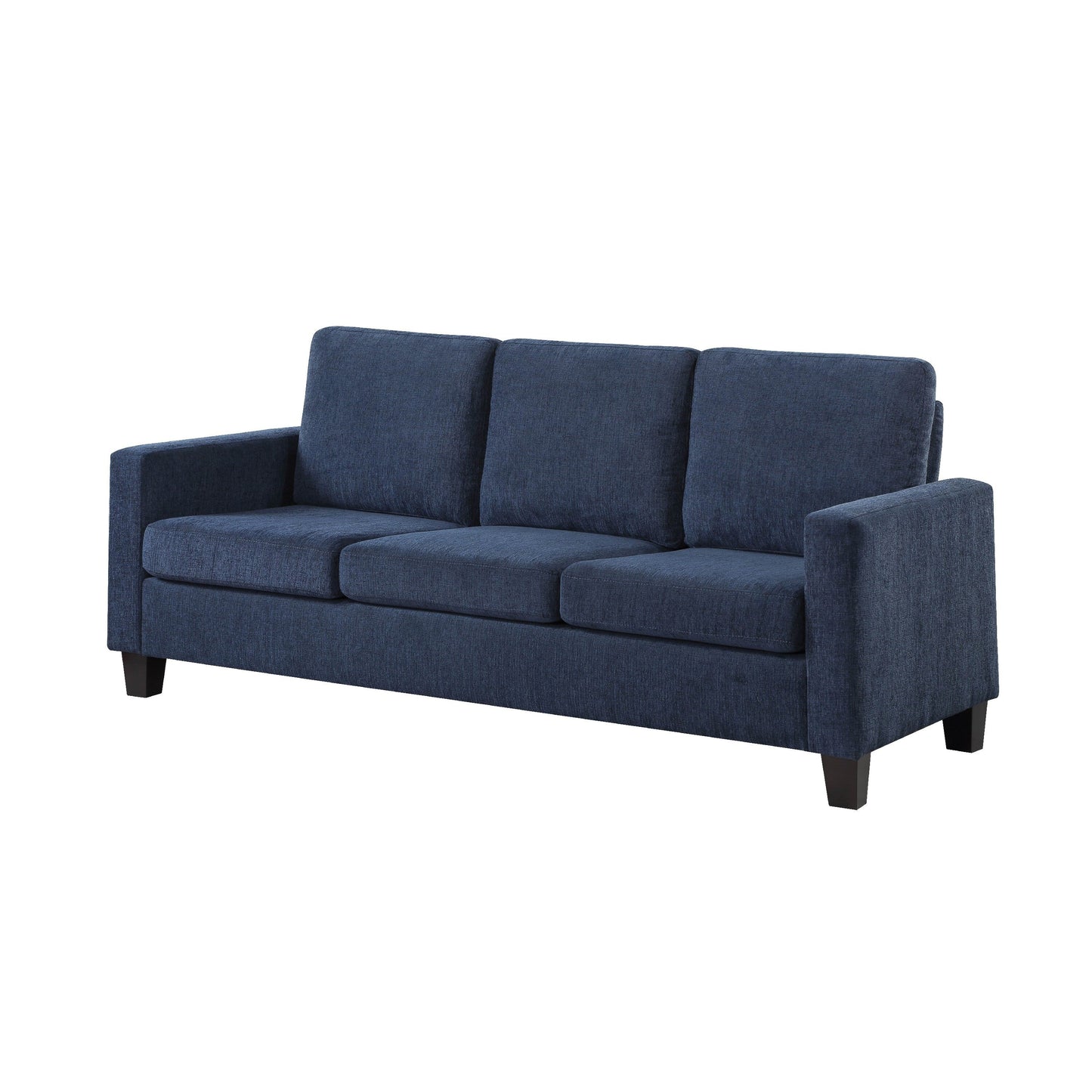 Mihi Sofa, Blue Chenille, 76 Inch, Black Tapered Wood Legs