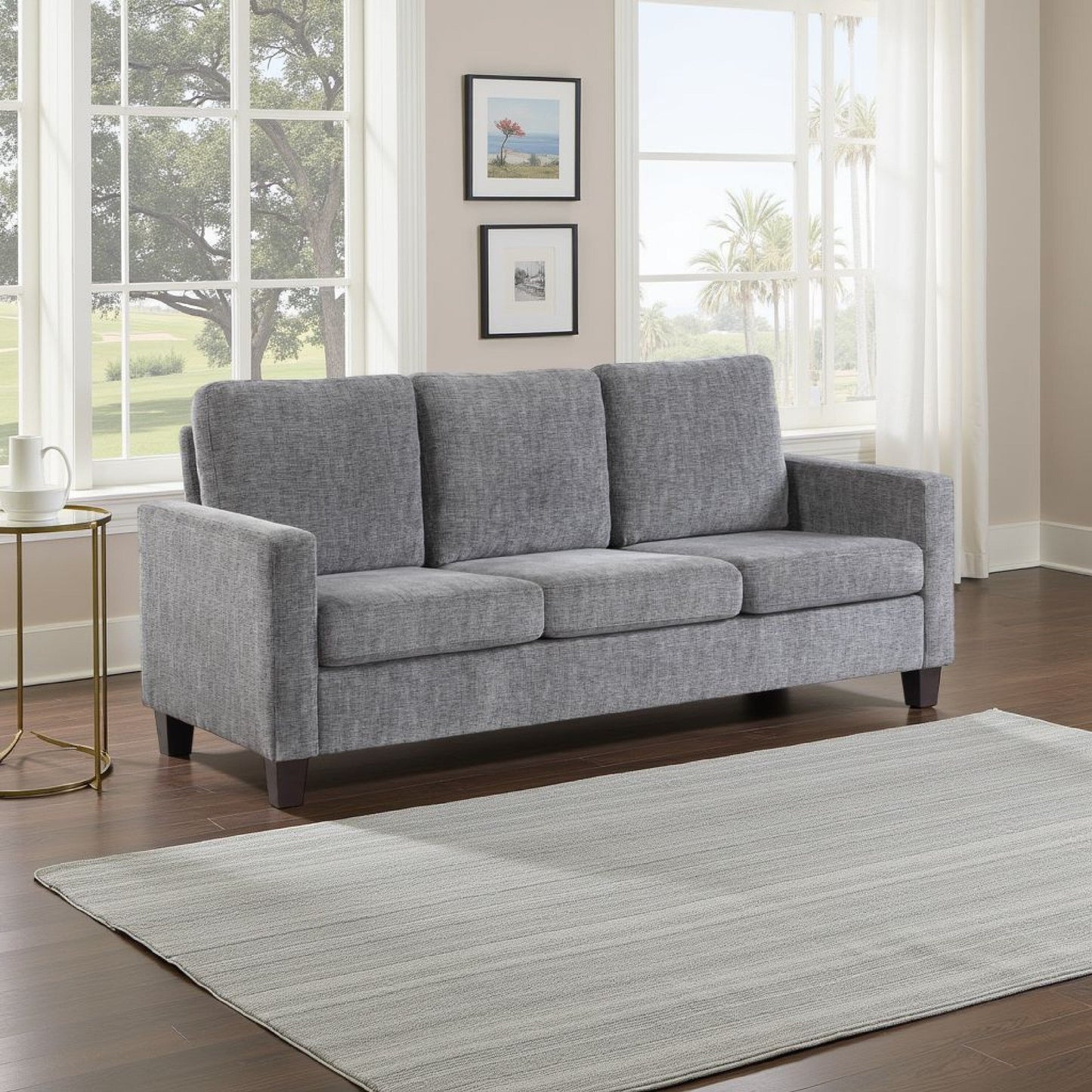 Mihi Sofa, Gray Chenille, 76 Inch, Black Tapered Wood Legs