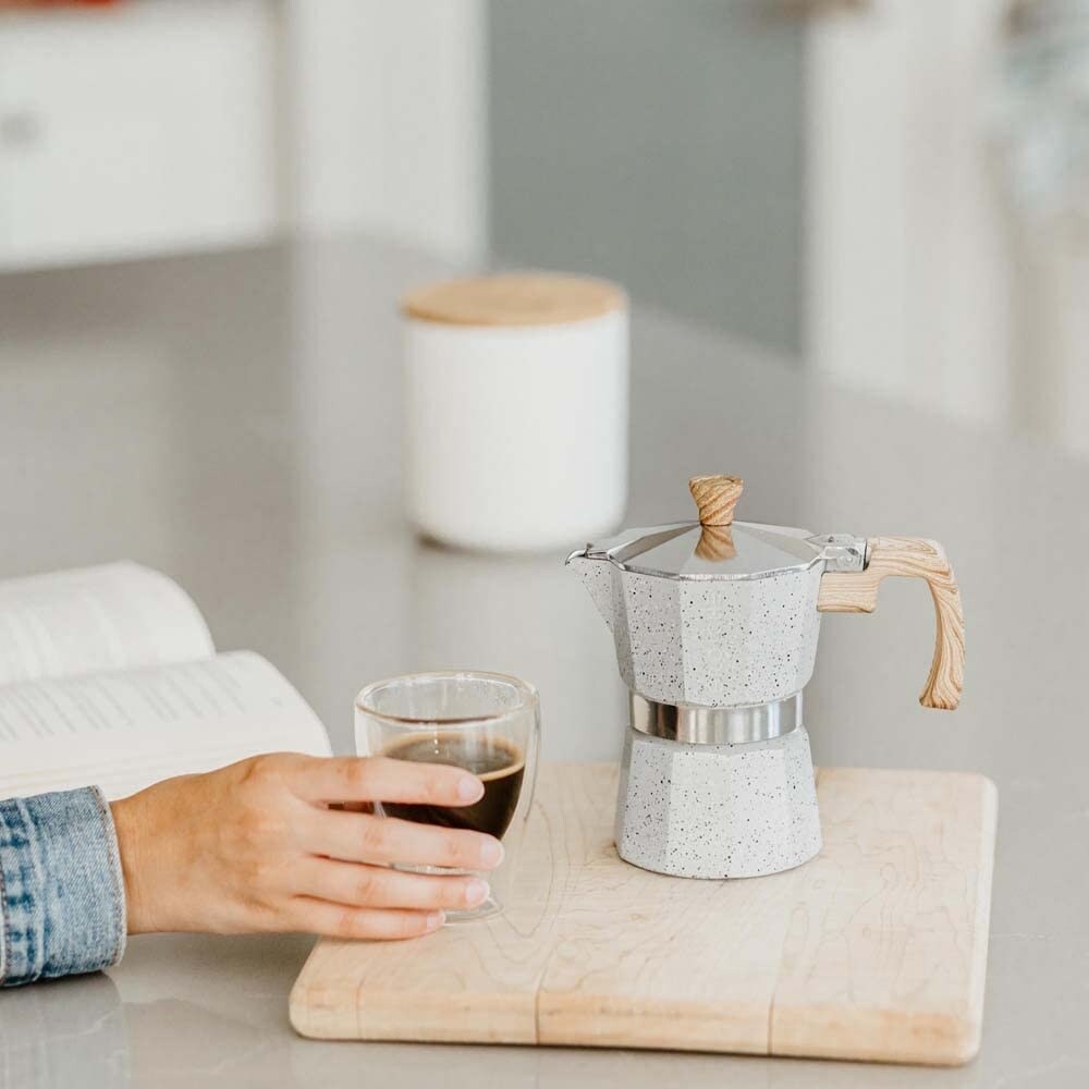 Milano Moka-Kanne, Espressokocher für den Herd, Greca-Kaffeemaschine, Kaffeemaschine und Espressokocher für den Herd (Grau, 9 Tassen)