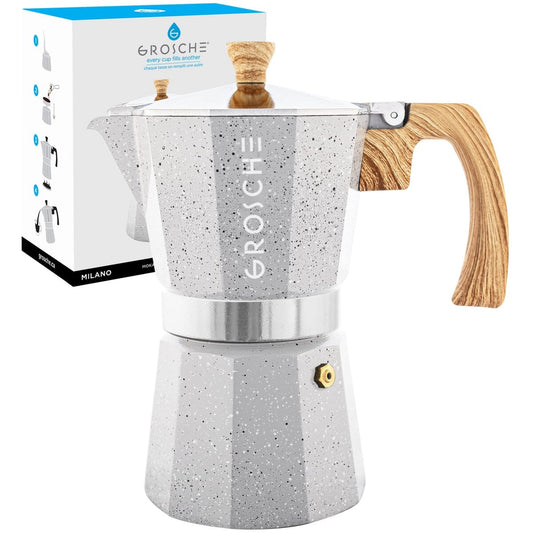 Milano Moka-Kanne, Espressokocher für den Herd, Greca-Kaffeemaschine, Kaffeemaschine und Espressokocher für den Herd (Grau, 9 Tassen)