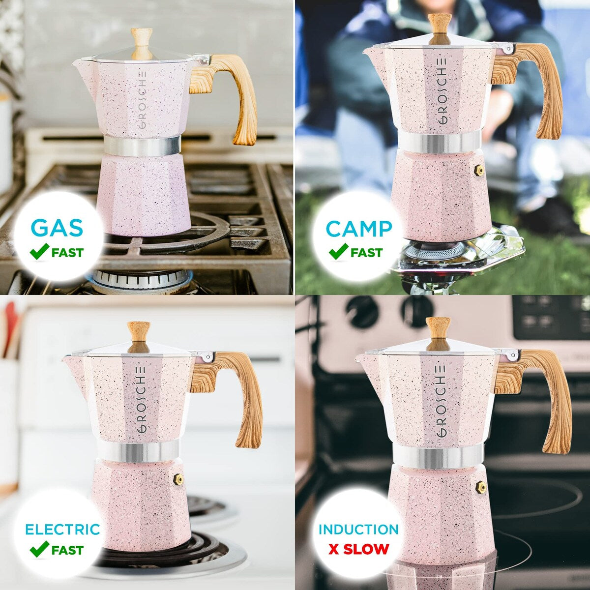 Milano Moka-Kanne, Espressokocher für den Herd, Greca-Kaffeemaschine, Kaffeemaschine und Espressokocher für den Herd (Grau, 9 Tassen)
