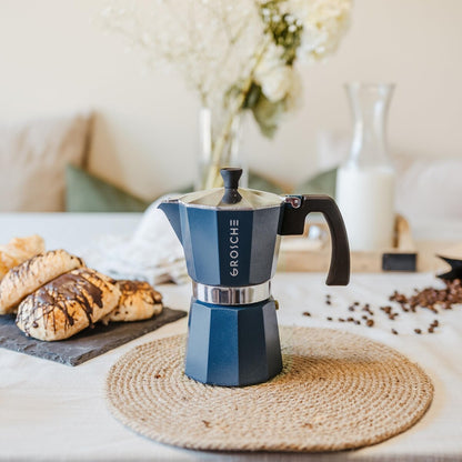 Milano Moka-Kanne, Espressokocher für den Herd, Greca-Kaffeemaschine, Kaffeemaschine und Espressokocher für den Herd (Grau, 9 Tassen)