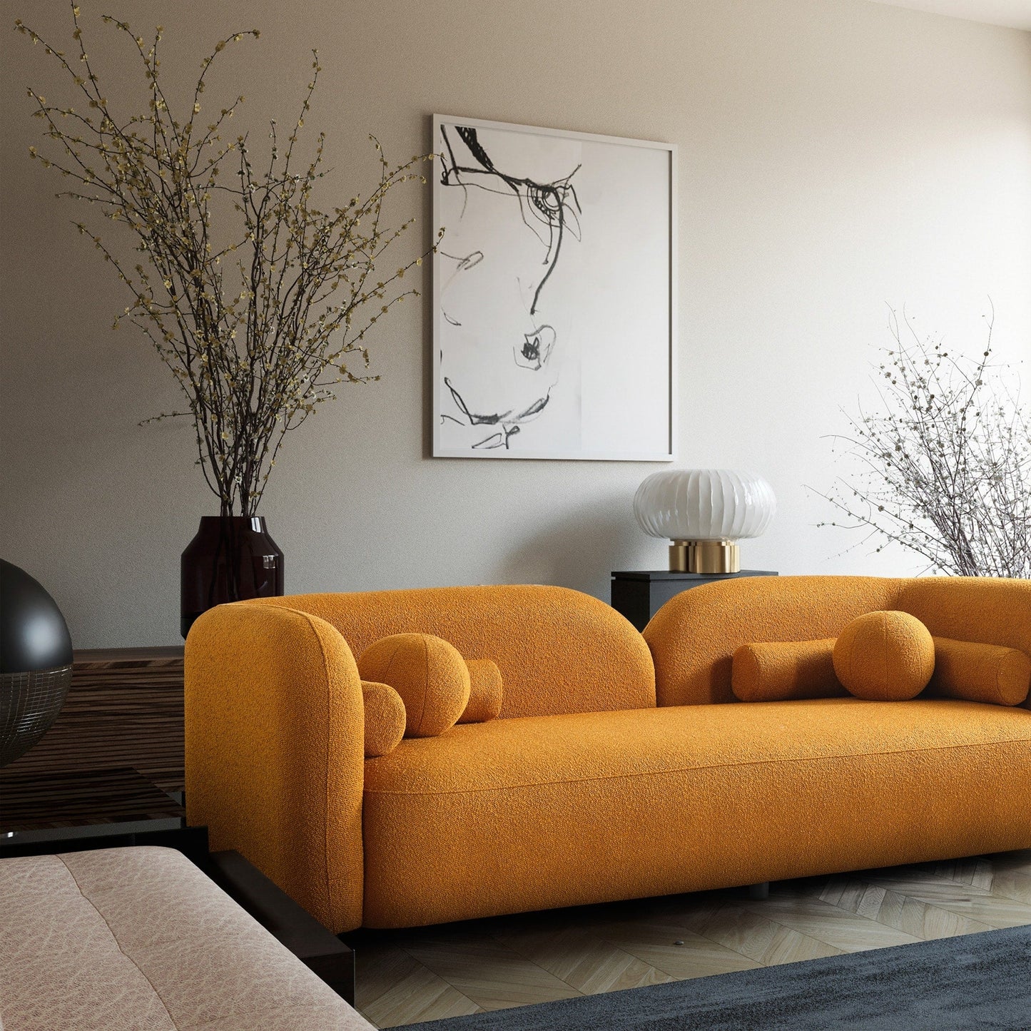 Milet Luxury Modern Boucle Fabric Curved Arm Sofa