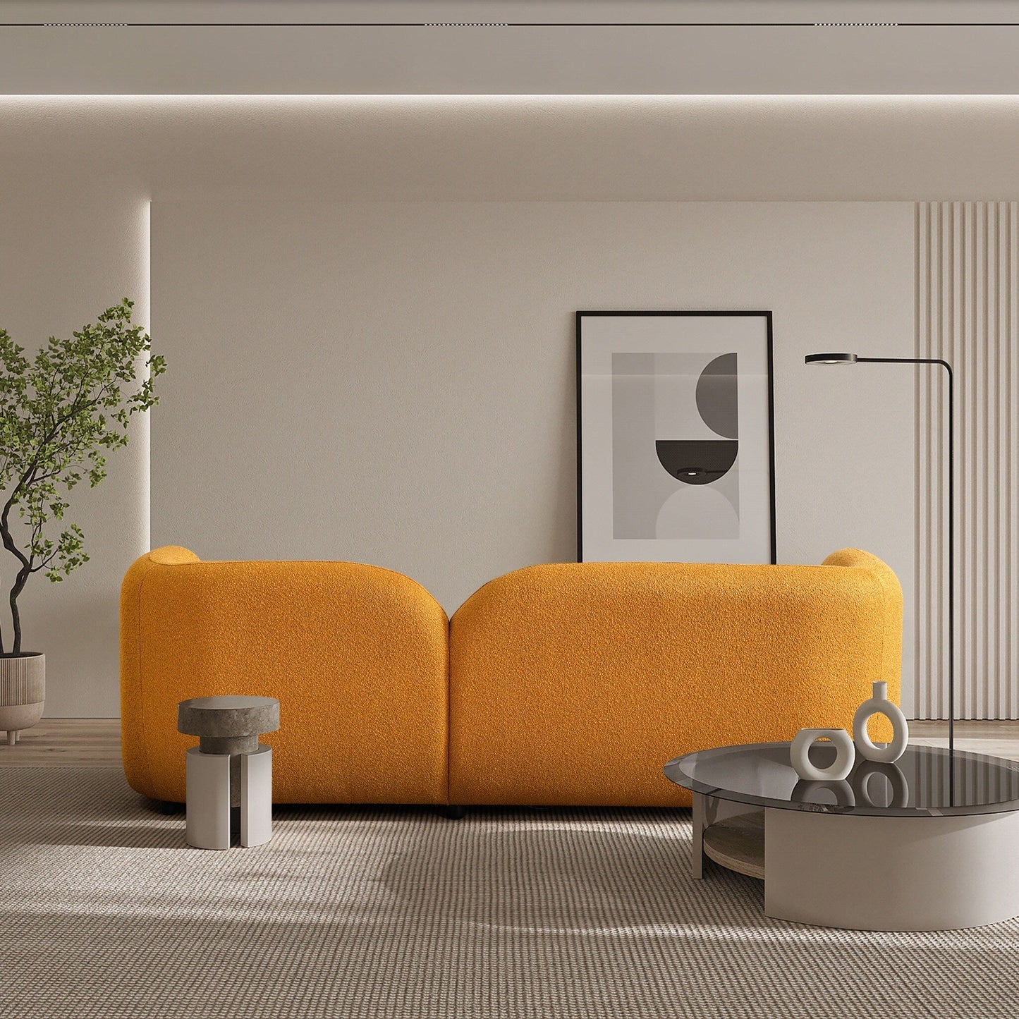 Milet Luxury Modern Boucle Fabric Curved Arm Sofa