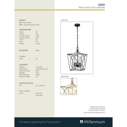 Millennium Lighting Tracy 4-flammige Pendelleuchte in mehreren Ausführungen