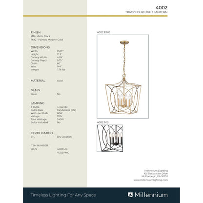 Millennium Lighting Tracy 4-flammige Pendelleuchte in mehreren Ausführungen