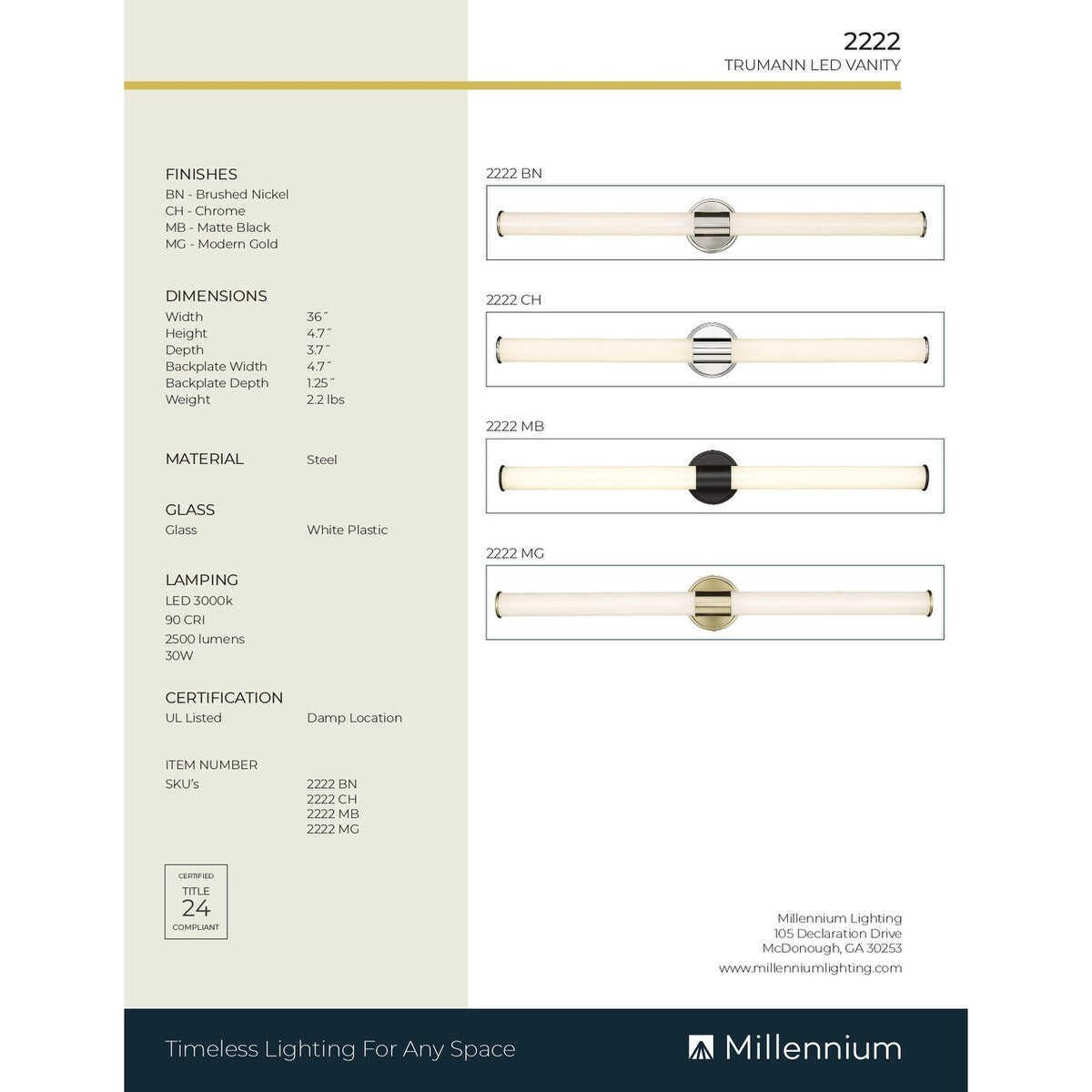 Millennium Lighting Truman LED-Badezimmer-Waschtischleuchte in mehreren Ausführungen