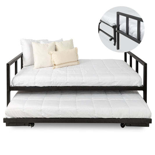 Milliard Twin Daybed und zusammenklappbares Rollbett-Set, schwarzer Rahmen – Matratzen separat erhältlich