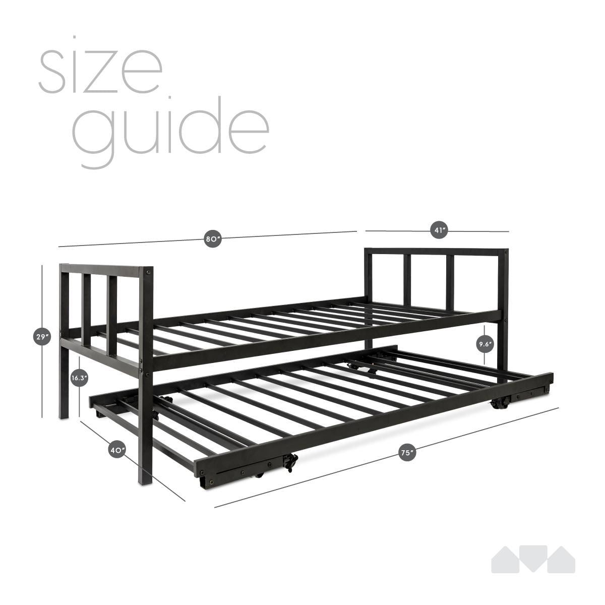 Milliard Twin Daybed und zusammenklappbares Rollbett-Set, schwarzer Rahmen – Matratzen separat erhältlich