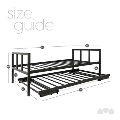 Milliard Twin Daybed und zusammenklappbares Rollbett-Set, schwarzer Rahmen – Matratzen separat erhältlich