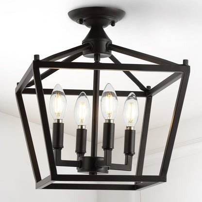 Milton Mini-Laterne, 4-flammig, Eisen, modernes Bauernhaus, LED-Deckenleuchte, von JONATHAN Y
