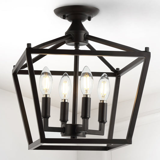 Milton Mini-Laterne, 4-flammig, Eisen, modernes Bauernhaus, LED-Deckenleuchte, von JONATHAN Y