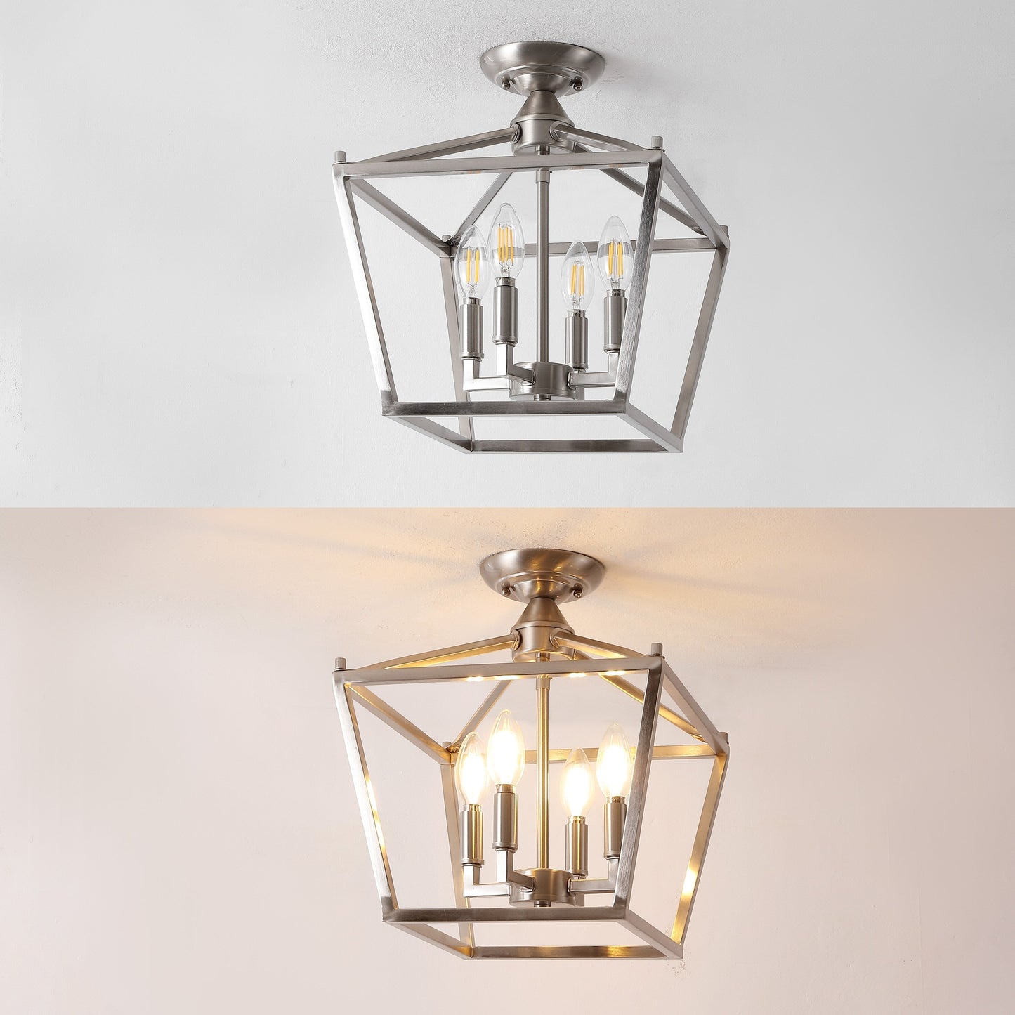 Milton Mini-Laterne, 4-flammig, Eisen, modernes Bauernhaus, LED-Deckenleuchte, von JONATHAN Y