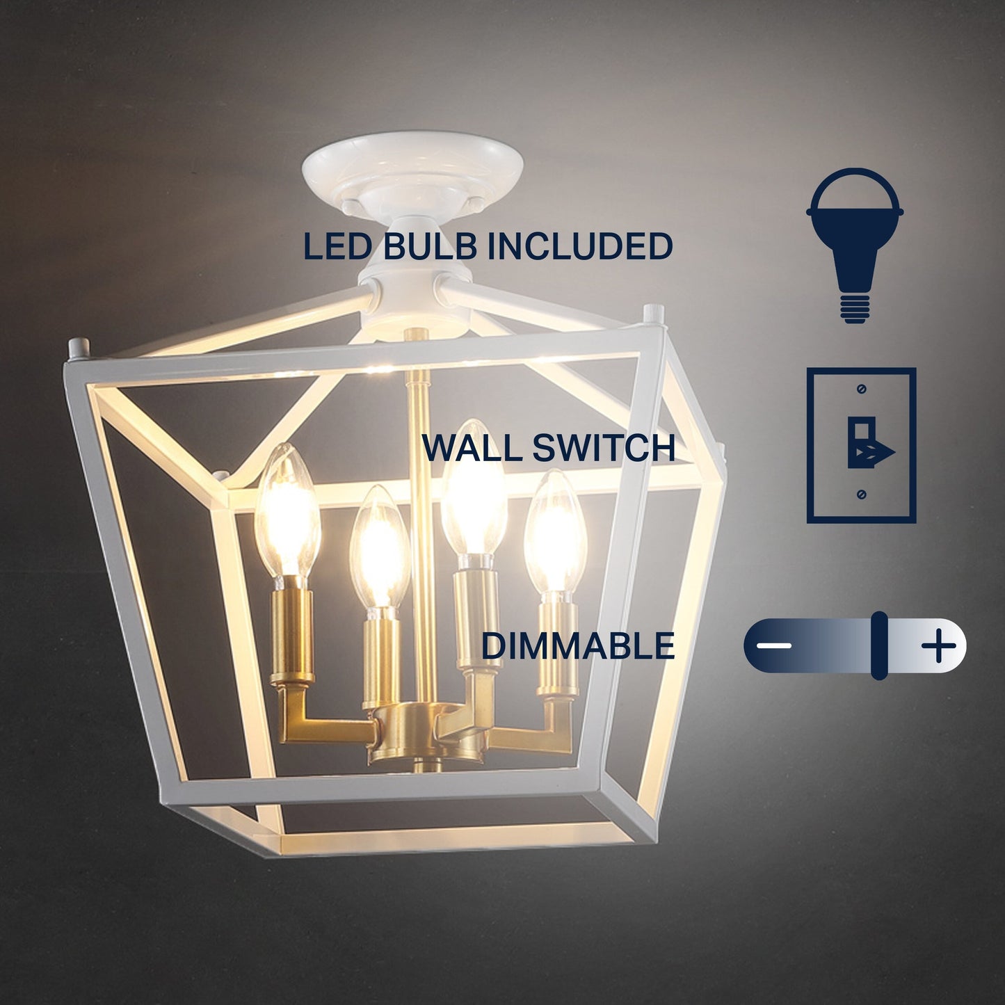 Milton Mini-Laterne, 4-flammig, Eisen, modernes Bauernhaus, LED-Deckenleuchte, von JONATHAN Y