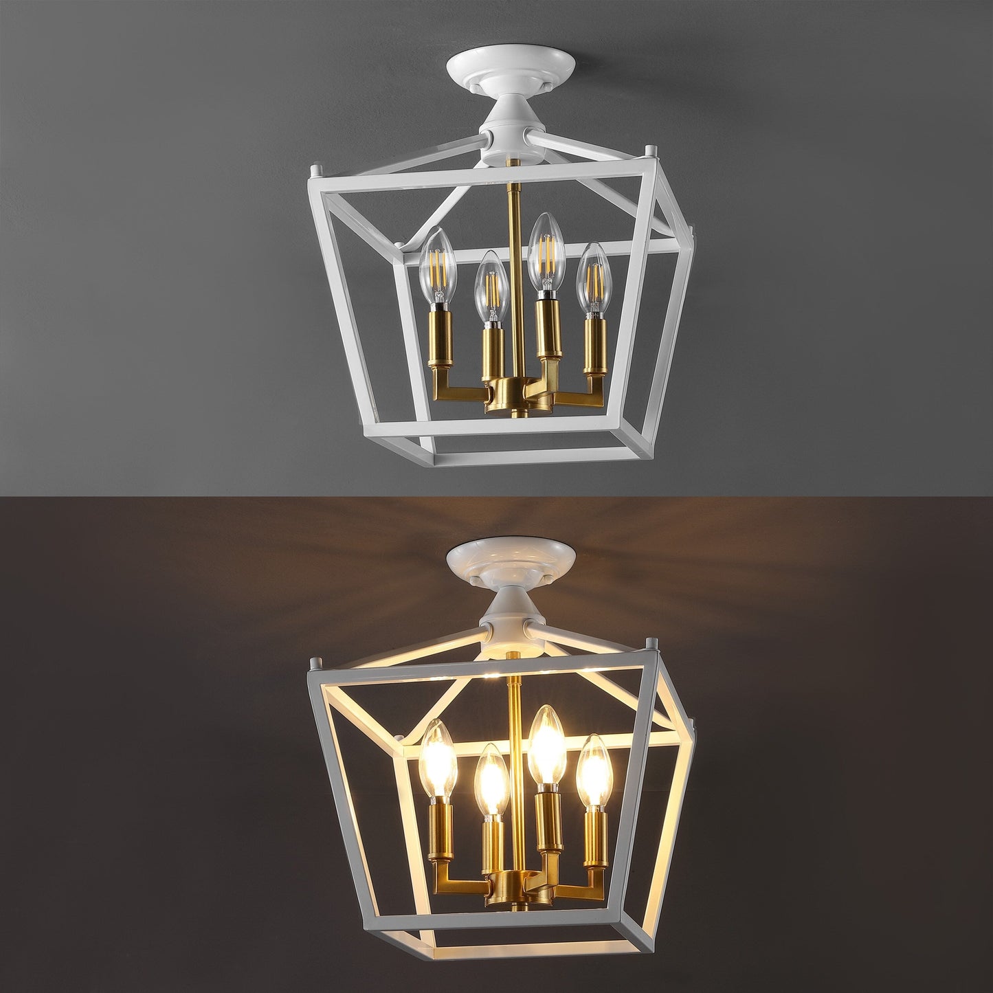Milton Mini-Laterne, 4-flammig, Eisen, modernes Bauernhaus, LED-Deckenleuchte, von JONATHAN Y
