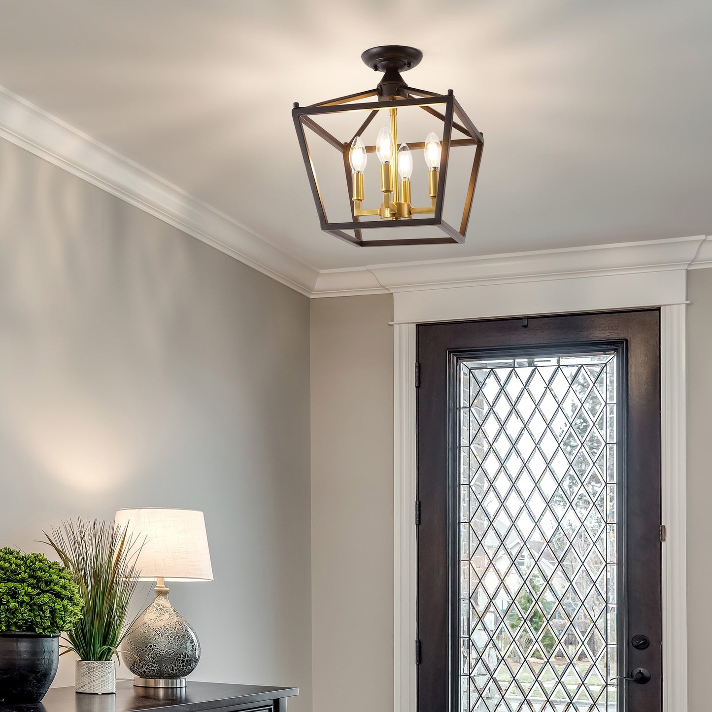 Milton Mini-Laterne, 4-flammig, Eisen, modernes Bauernhaus, LED-Deckenleuchte, von JONATHAN Y