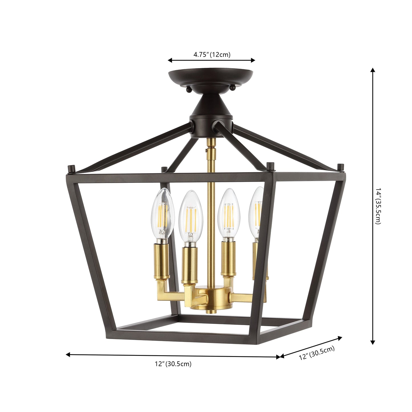 Milton Mini-Laterne, 4-flammig, Eisen, modernes Bauernhaus, LED-Deckenleuchte, von JONATHAN Y