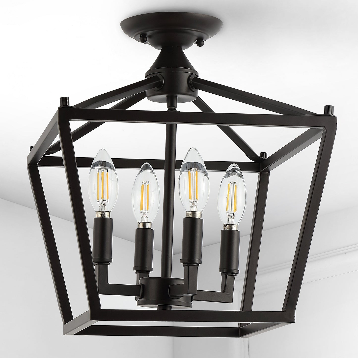 Milton Mini-Laterne, 4-flammig, Eisen, modernes Bauernhaus, LED-Deckenleuchte, von JONATHAN Y