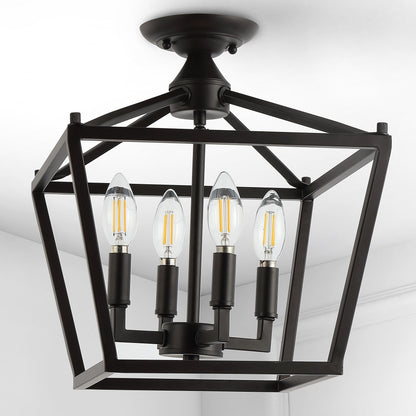 Milton Mini-Laterne, 4-flammig, Eisen, modernes Bauernhaus, LED-Deckenleuchte, von JONATHAN Y