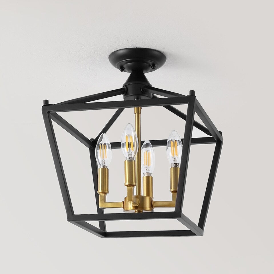 Milton Mini-Laterne, 4-flammig, Eisen, modernes Bauernhaus, LED-Deckenleuchte, von JONATHAN Y