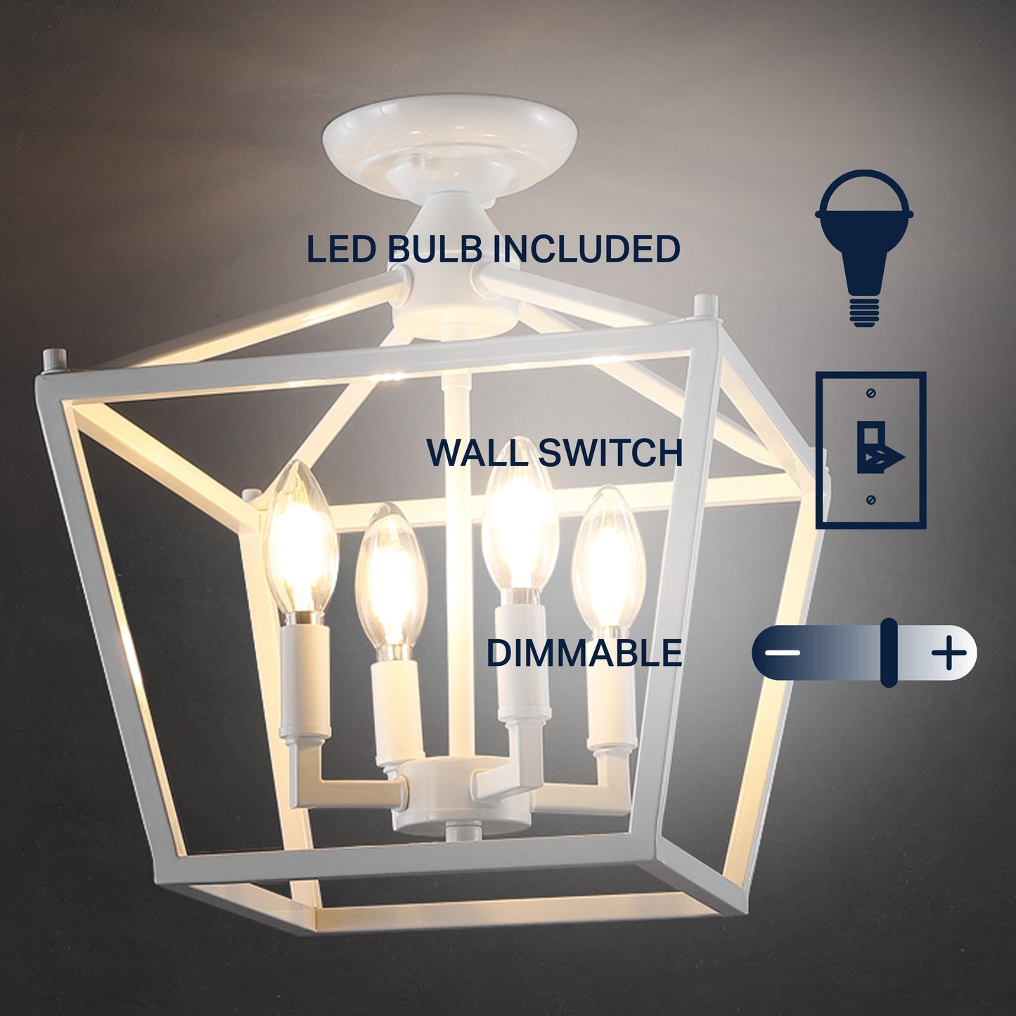 Milton Mini-Laterne, 4-flammig, Eisen, modernes Bauernhaus, LED-Deckenleuchte, von JONATHAN Y