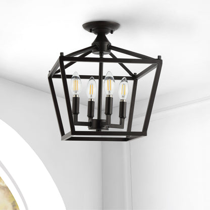 Milton Mini-Laterne, 4-flammig, Eisen, modernes Bauernhaus, LED-Deckenleuchte, von JONATHAN Y