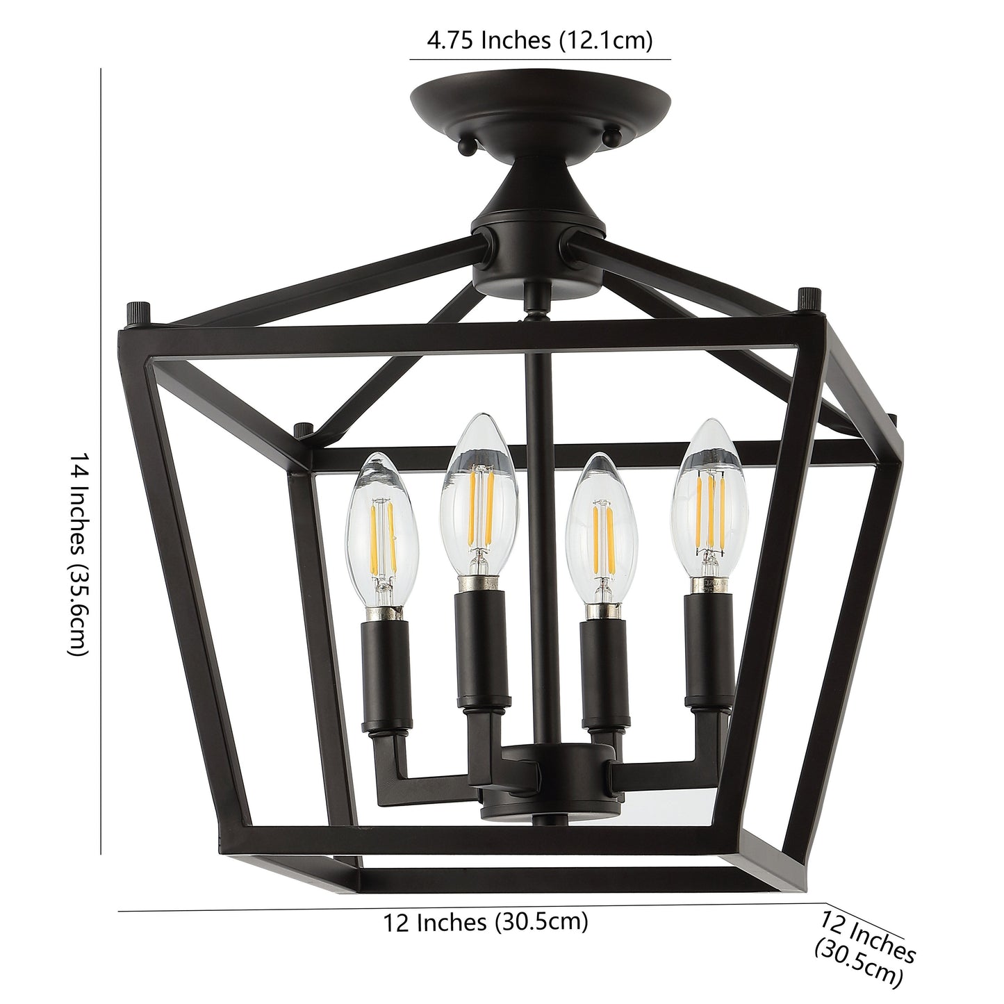 Milton Mini-Laterne, 4-flammig, Eisen, modernes Bauernhaus, LED-Deckenleuchte, von JONATHAN Y