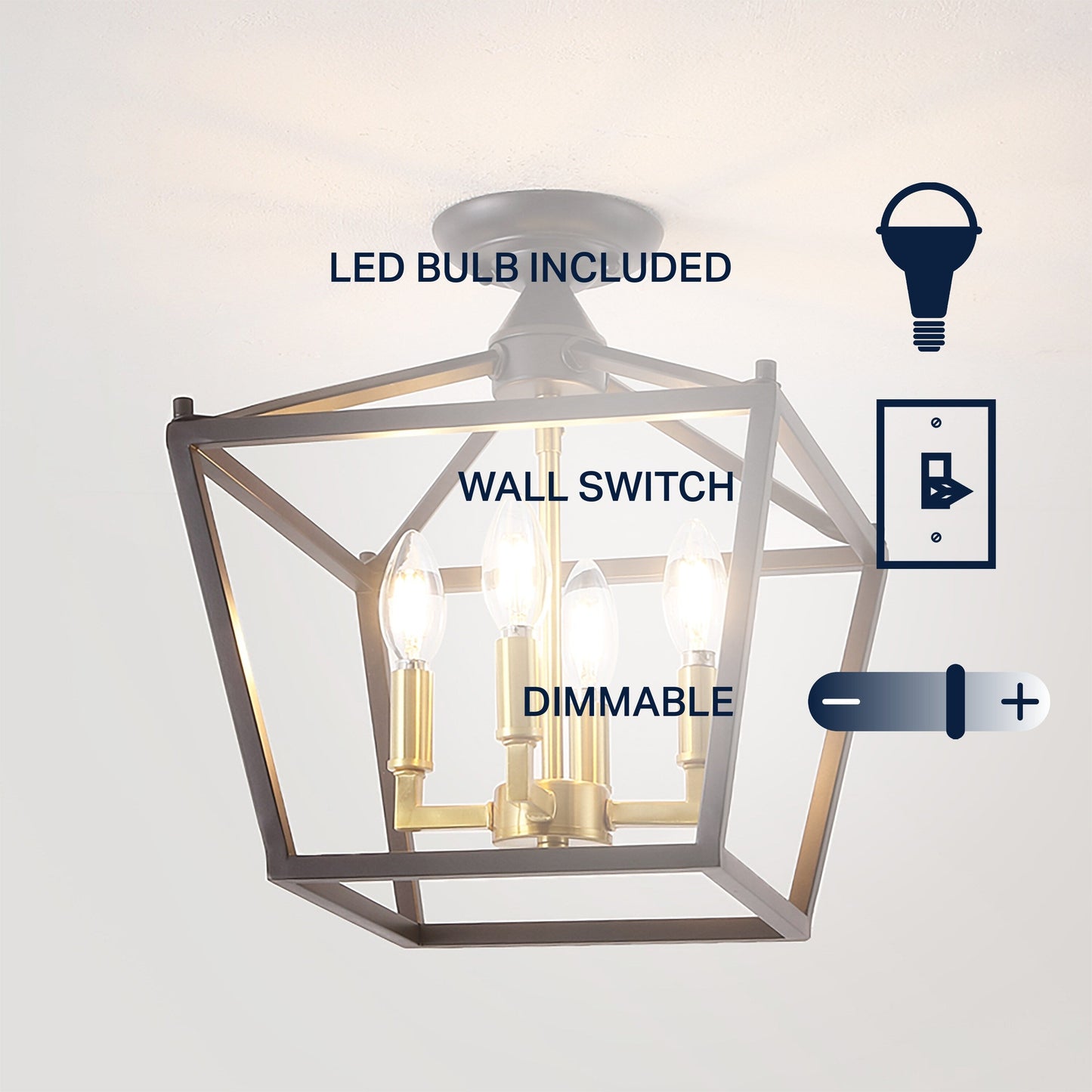 Milton Mini-Laterne, 4-flammig, Eisen, modernes Bauernhaus, LED-Deckenleuchte, von JONATHAN Y