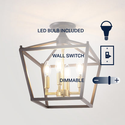 Milton Mini-Laterne, 4-flammig, Eisen, modernes Bauernhaus, LED-Deckenleuchte, von JONATHAN Y