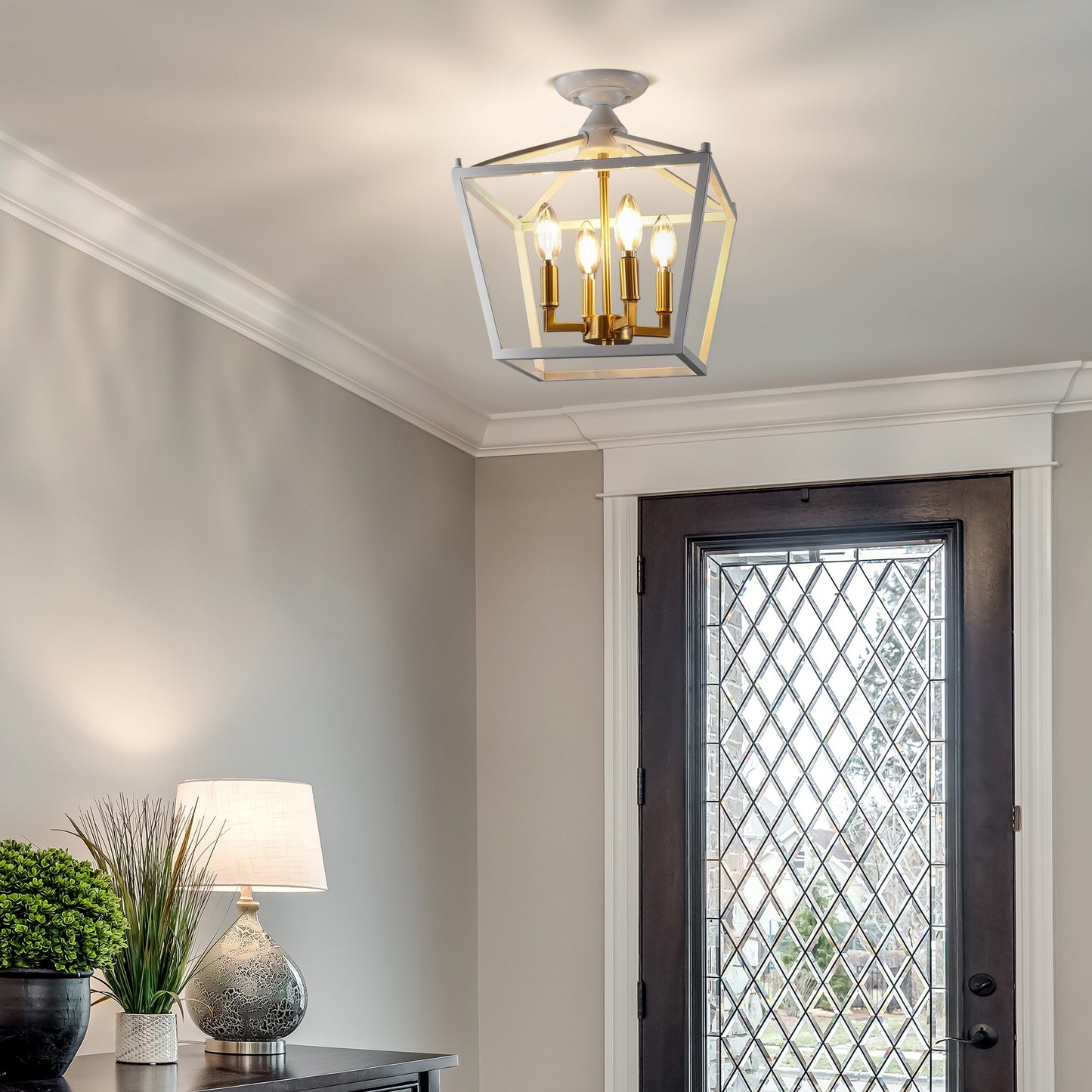 Milton Mini-Laterne, 4-flammig, Eisen, modernes Bauernhaus, LED-Deckenleuchte, von JONATHAN Y