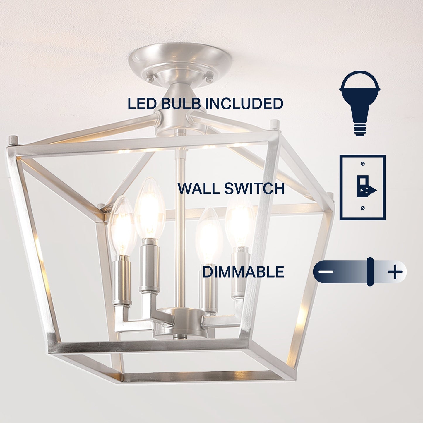 Milton Mini-Laterne, 4-flammig, Eisen, modernes Bauernhaus, LED-Deckenleuchte, von JONATHAN Y