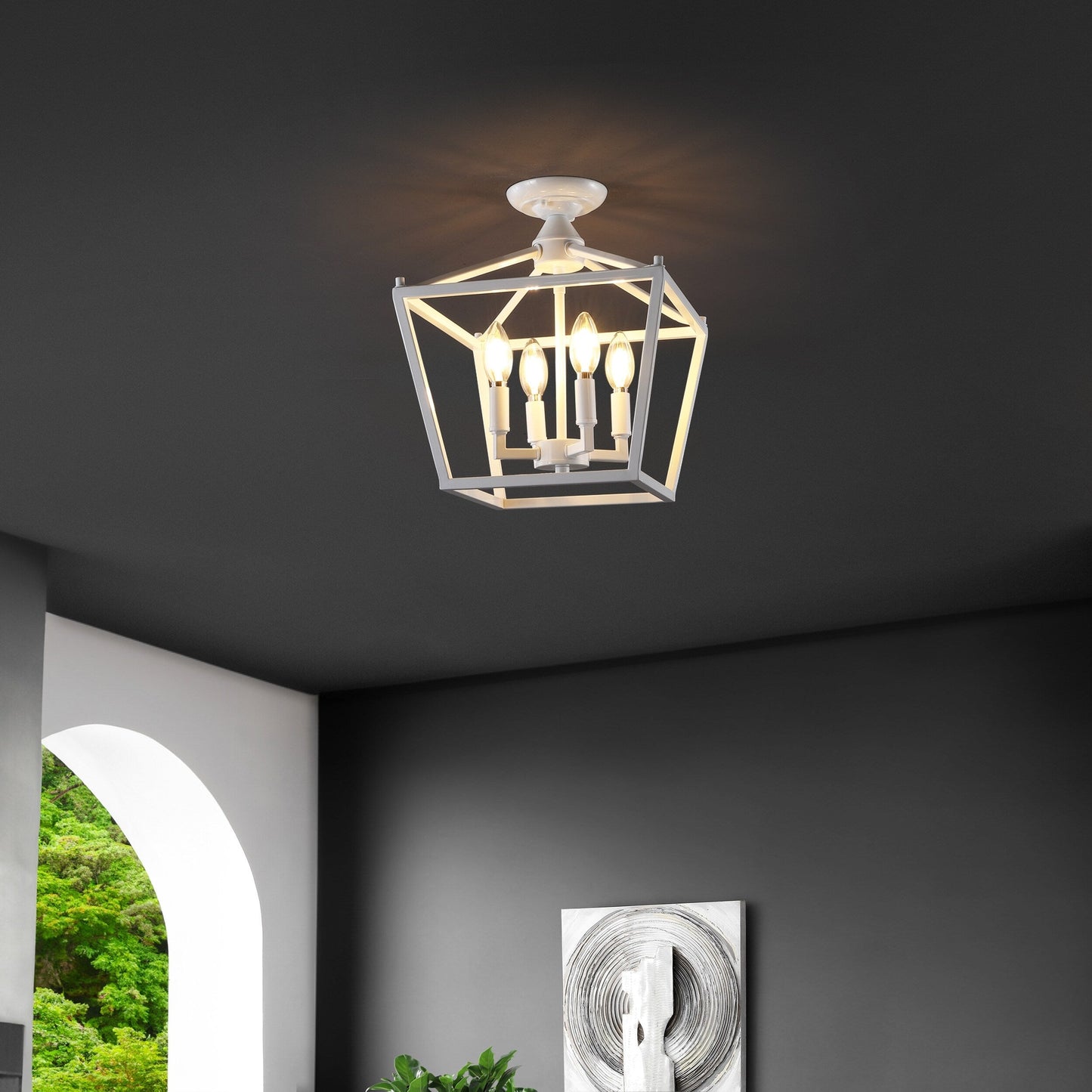 Milton Mini-Laterne, 4-flammig, Eisen, modernes Bauernhaus, LED-Deckenleuchte, von JONATHAN Y