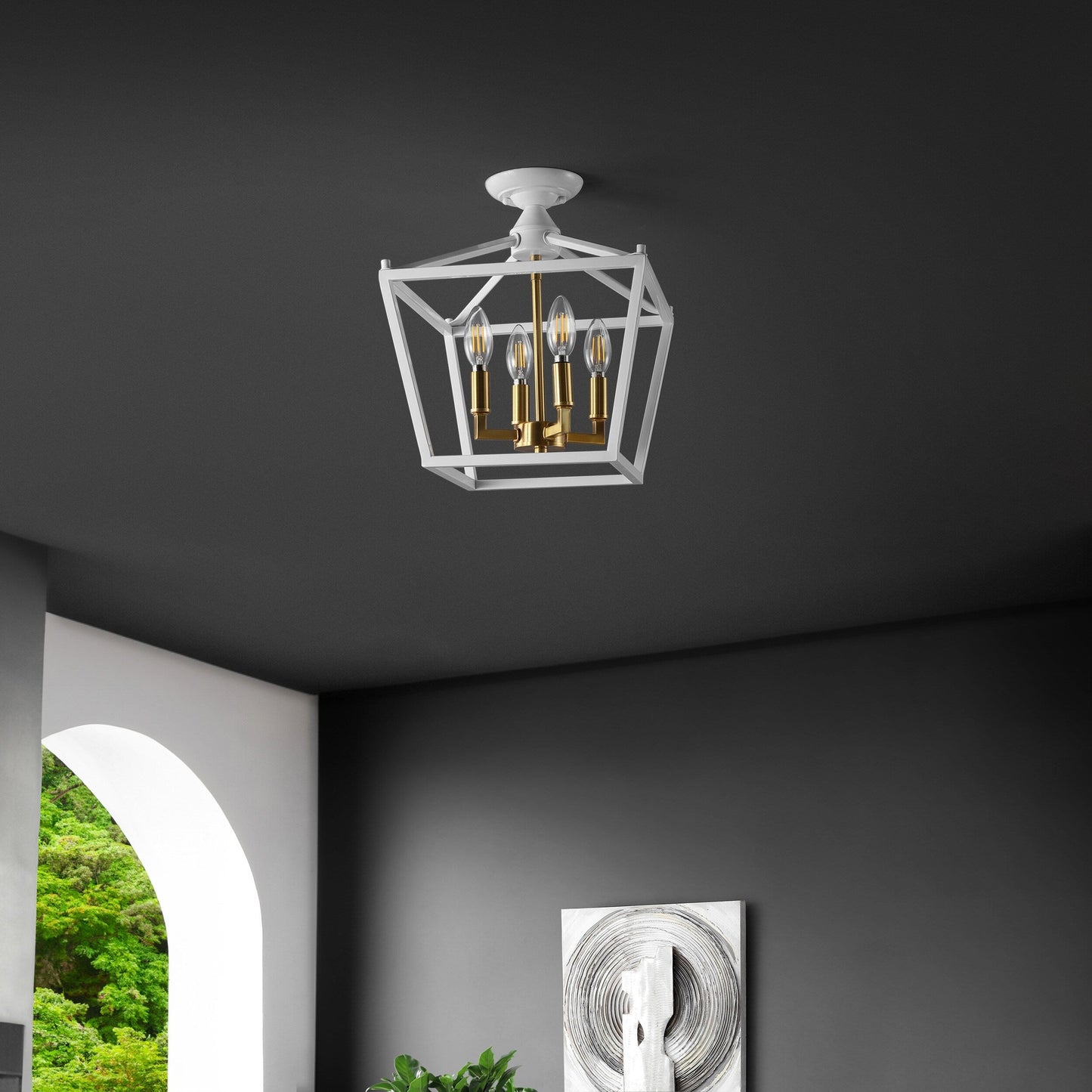 Milton Mini-Laterne, 4-flammig, Eisen, modernes Bauernhaus, LED-Deckenleuchte, von JONATHAN Y