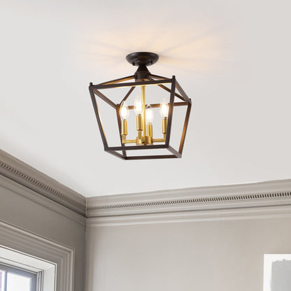Milton Mini-Laterne, 4-flammig, Eisen, modernes Bauernhaus, LED-Deckenleuchte, von JONATHAN Y