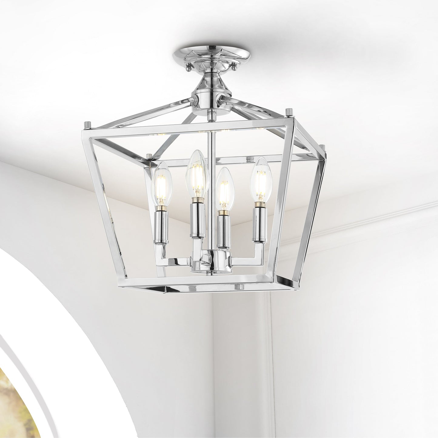 Milton Mini-Laterne, 4-flammig, Eisen, modernes Bauernhaus, LED-Deckenleuchte, von JONATHAN Y