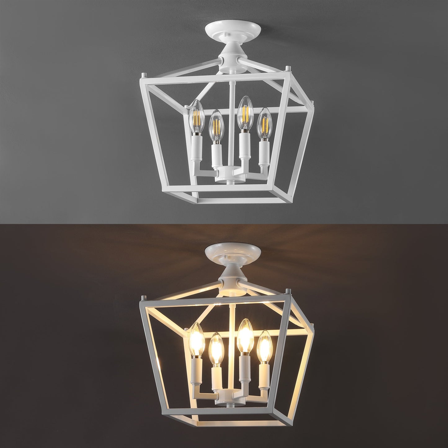 Milton Mini-Laterne, 4-flammig, Eisen, modernes Bauernhaus, LED-Deckenleuchte, von JONATHAN Y