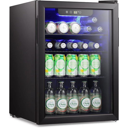 Minikühlschrank – Getränkekühlschrank für 100 Dosen, Weinkühler, klare Frontglastür, Touchscreen für kleine Getränke – 2,6 Kubikfuß.