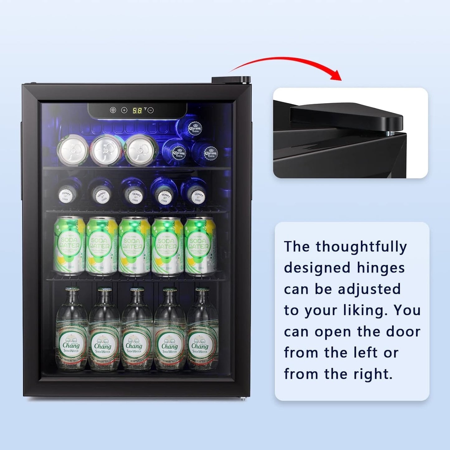 Minikühlschrank – Getränkekühlschrank für 100 Dosen, Weinkühler, klare Frontglastür, Touchscreen für kleine Getränke – 2,6 Kubikfuß.