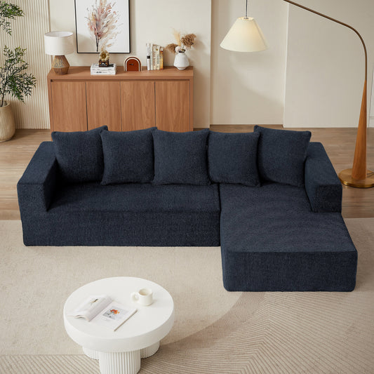 Minimalist Chenille L-Shaped Modular Sectional Sofa Set Fabric Cloud Couch for Living Room