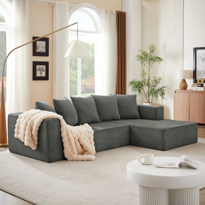 Minimalist Chenille L-Shaped Modular Sectional Sofa Set Fabric Cloud Couch for Living Room