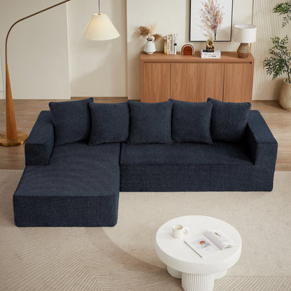 Minimalist Chenille L-Shaped Modular Sectional Sofa Set Fabric Cloud Couch for Living Room