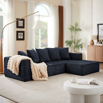 Minimalist Chenille L-Shaped Modular Sectional Sofa Set Fabric Cloud Couch for Living Room