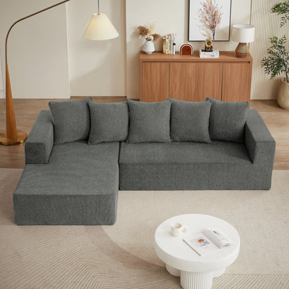 Minimalist Chenille L-Shaped Modular Sectional Sofa Set Fabric Cloud Couch for Living Room