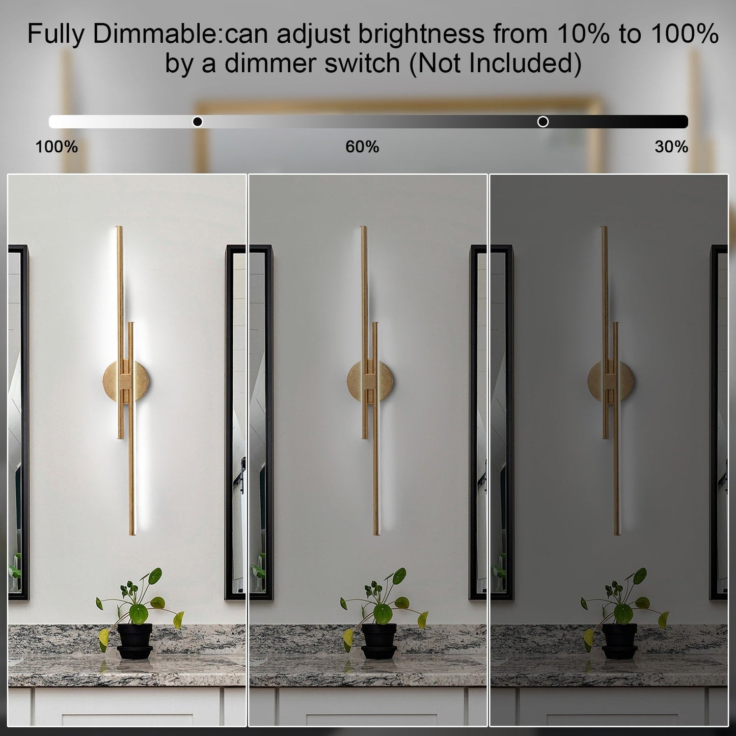 Minimalistische 2-flammige dimmbare LED-Waschtischleuchte, lineare Metall-Wandleuchte