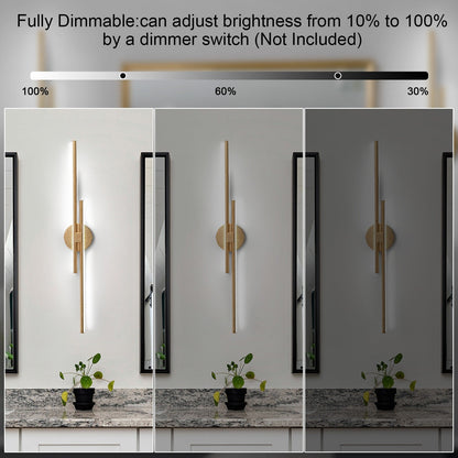 Minimalistische 2-flammige dimmbare LED-Waschtischleuchte, lineare Metall-Wandleuchte