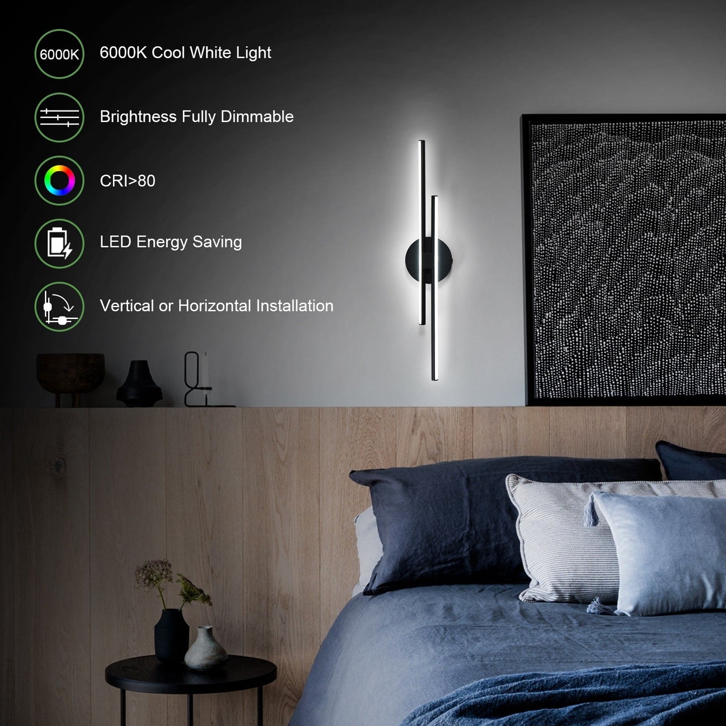 Minimalistische 2-flammige dimmbare LED-Waschtischleuchte, lineare Metall-Wandleuchte